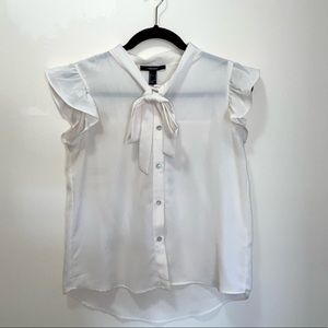 Neck tie Button Up blouse with frill sleeves size S